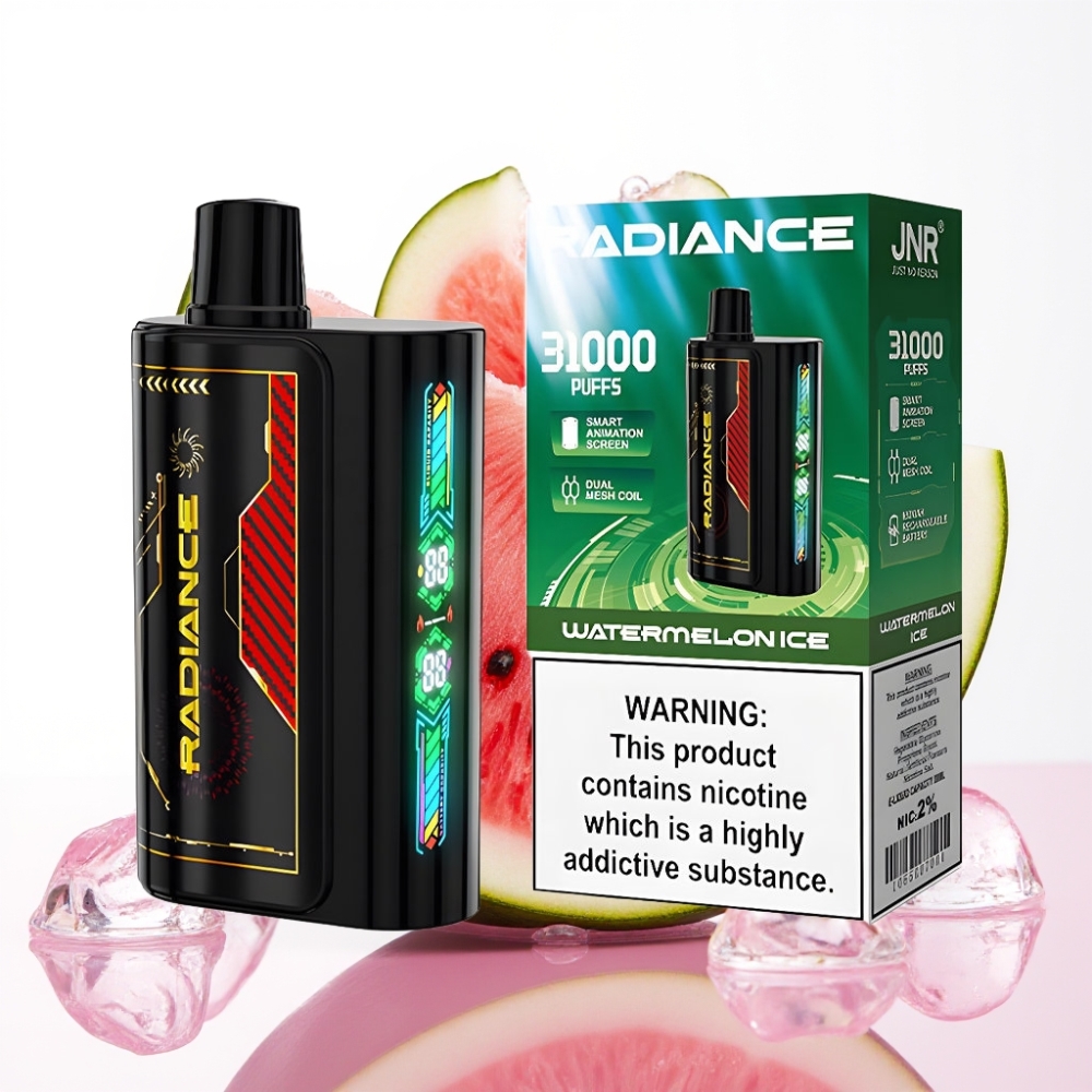 JNR Radiance 31000 Puffs Rechargeável 28ml Tela Animada Dual Mesh Gelo Melancia
