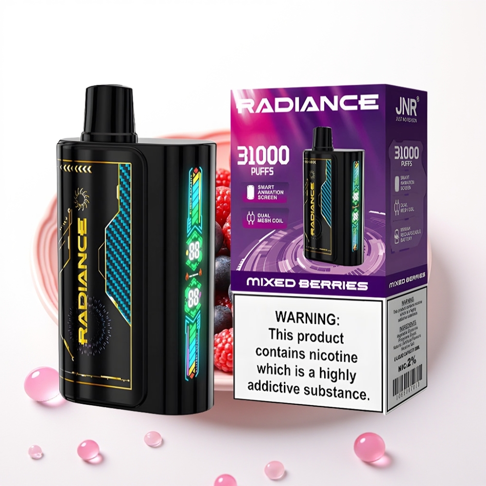 JNR Radiance 31000 Puffs Vape Descartável MISTURA DE FRUTAS VERMELHAS, 28ml, Bateria 950mAh, Tipo-C