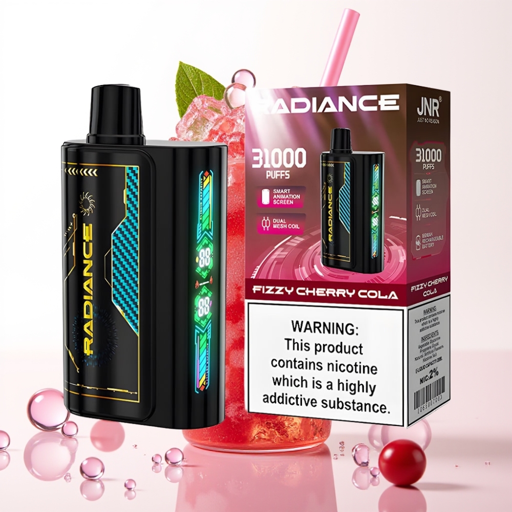 JNR Radiance 31000 Puffs Vaporizador Descartável CHERRY COLA REFRESCANTE com Tela Animada, Bateria 950mAh e Tipo-C