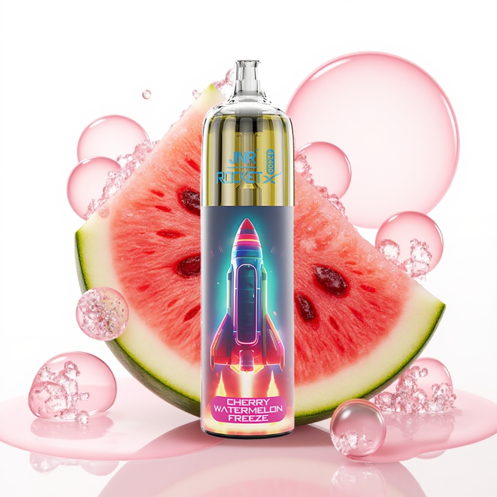 JNR Rocket-X 12400 Puffs Vape Descarga de Cereja e Melancia com Fluxo de Ar Ajustável, RGB, 1.2ohm, 850mAh, 25ml, Tipo-C