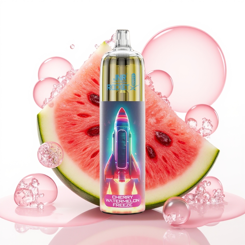 JNR Rocket-X 12400 Puffs Vape Descarga de Cereja e Melancia com Fluxo de Ar Ajustável, RGB, 1.2ohm, 850mAh, 25ml, Tipo-C