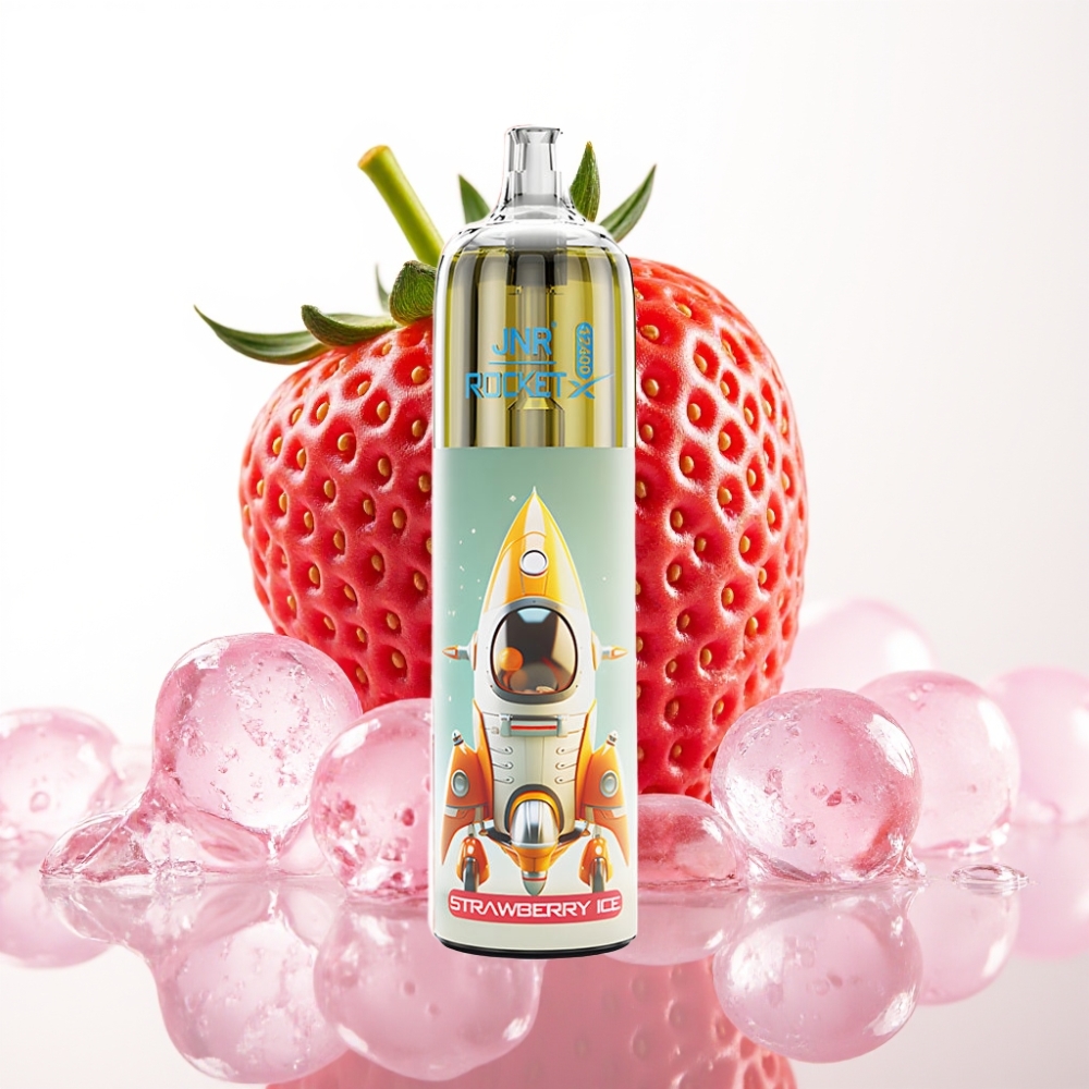 JNR Rocket-X 12400 Puffs Vape Descartável Morango Gelo com Fluxo de Ar Ajustável, RGB, 1.2ohm, 850mAh, Tipo-C
