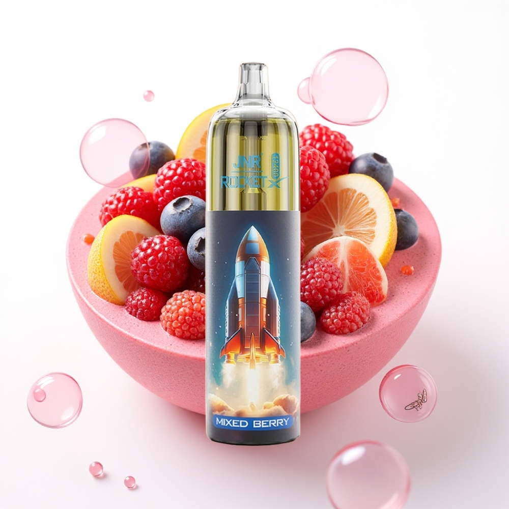 JNR Rocket-X 12400 Puffs Vape Descartável com Mistura de Frutas Vermelhas, Fluxo de Ar Ajustável, RGB, 850mAh