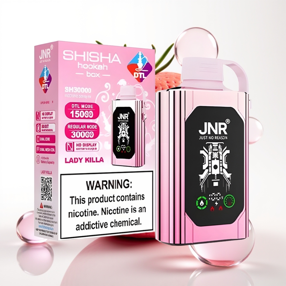 JNR Shisha Hookah Box 20500 Puffs Vape Lady Killa - Display HD, Bateria 1000mAh, 25ml, Dual Mesh Coil, Carga Tipo-C