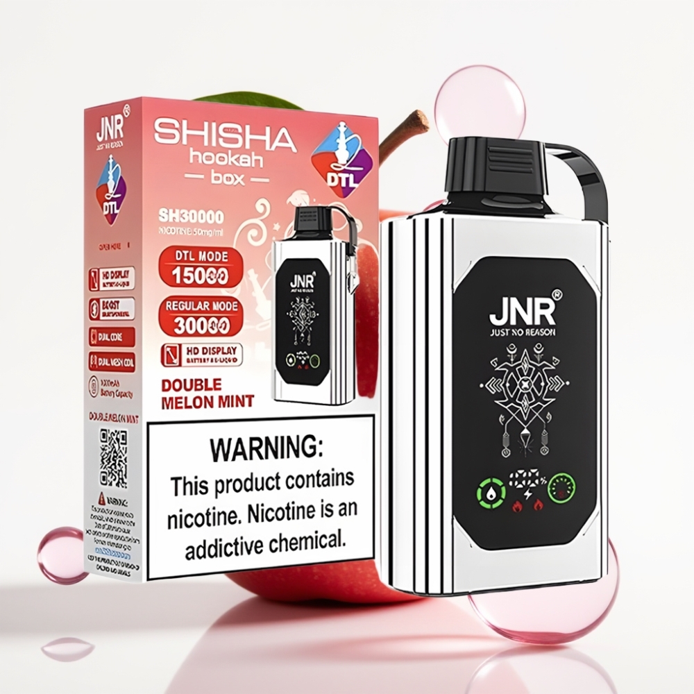 JNR Shisha Hookah Box 20500 Puffs Vape Maçã Dupla com Tela HD, Bateria 1000mAh, 25ml, Dual Mesh Coil, Tipo-C
