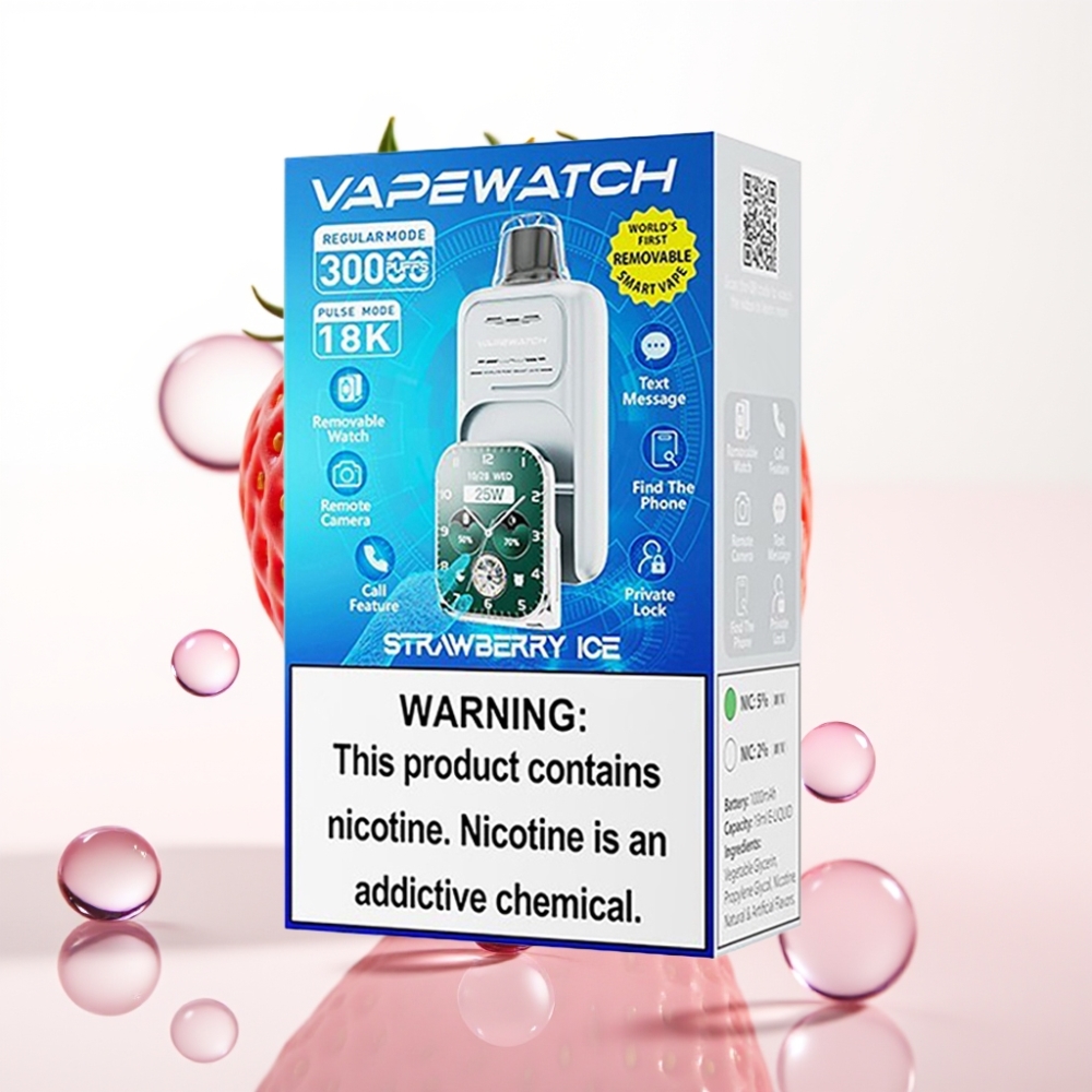 JNR VapeWatch 30000 Puffs Carga Rápida Type-C 19mL Gelo de Morango 5% Nicotina