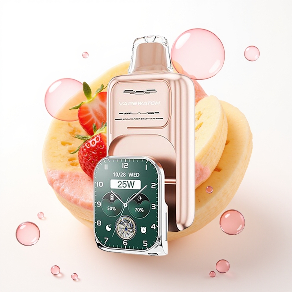 JNR VapeWatch 30000 Puffs Carga Rápida Type-C 19mL Morango Banana Dual Mesh Coil