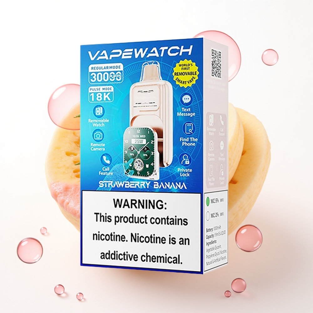 JNR VapeWatch 30000 Puffs Carga Rápida Type-C 19mL Morango Banana Dual Mesh Coil