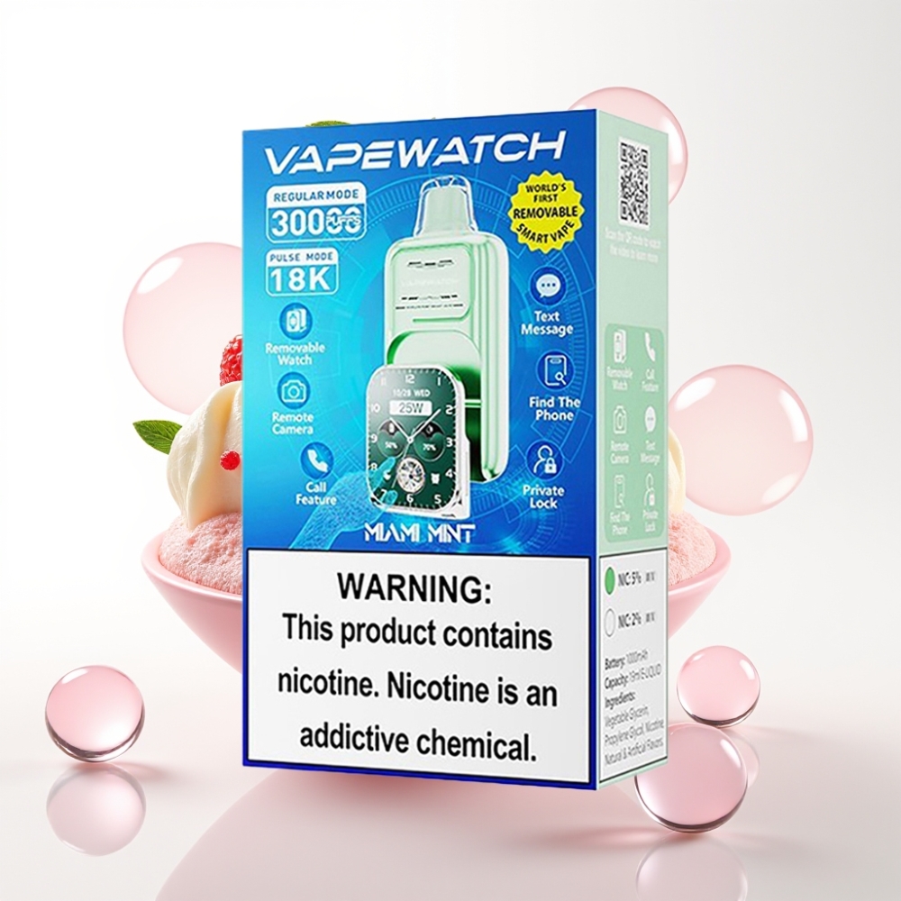 JNR VapeWatch 30000 Puffs Menta de Miami - 19mL, 5%, Dual Mesh, 1000mAh, Tipo-C