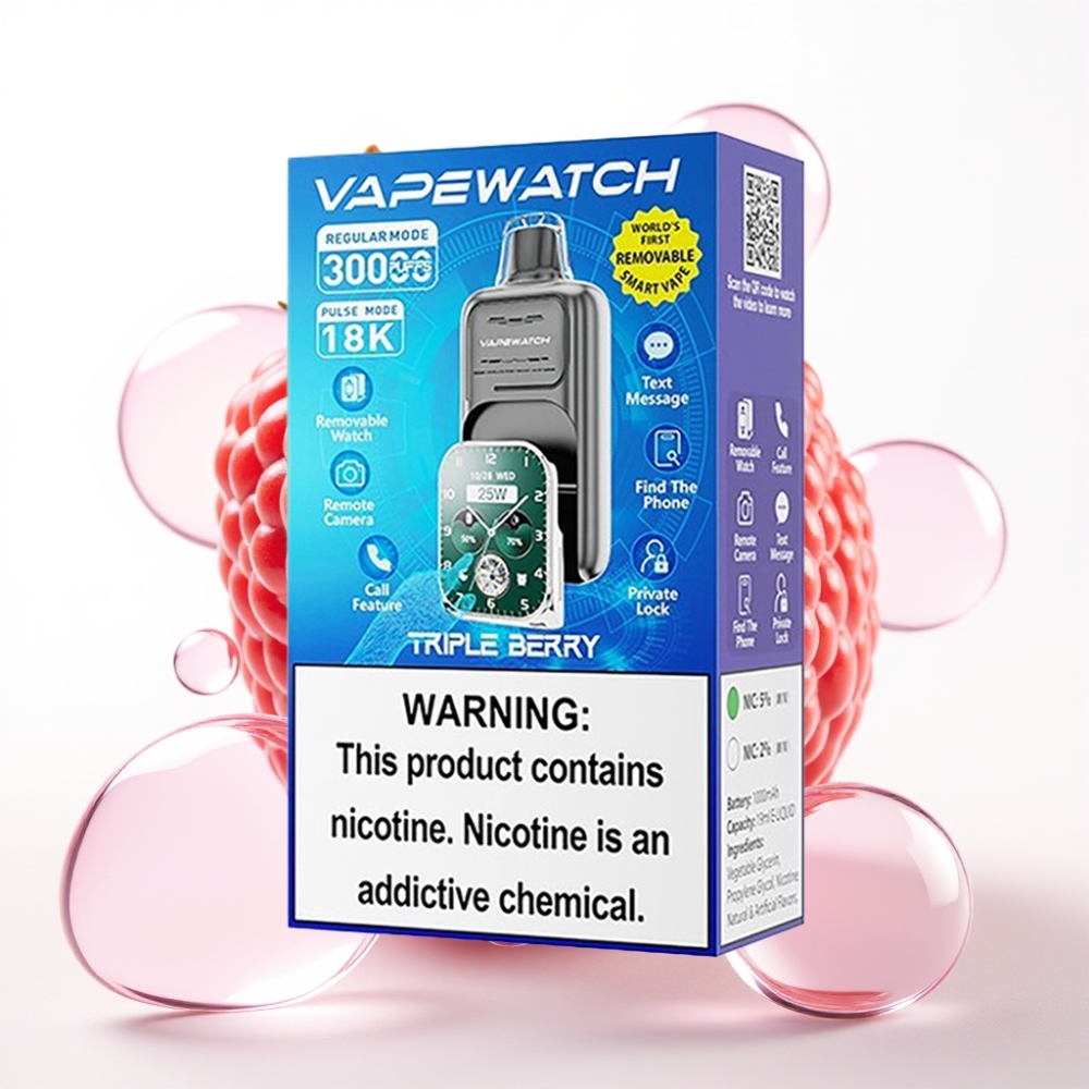 JNR VapeWatch 30000 Puffs Vaporizador Descartável Frutas Vermelhas Triplas - 1000mAh, 19mL, 5%, Dual Mesh, Tipo-C