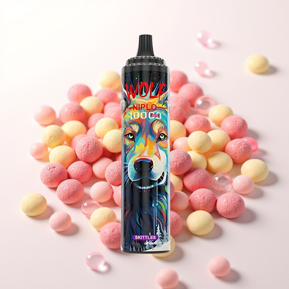 JNR Wolf Niplo 10000 Puffs Recarregável Skittles 20ml 5% Mesh 1.0 Ohm Type-C
