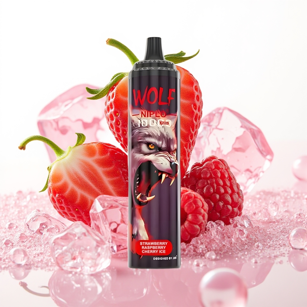 JNR Wolf Niplo 10000 Puffs com Bobina Mesh 1.0 Ohm e Sabor Morango Framboesa Cereja Gelo