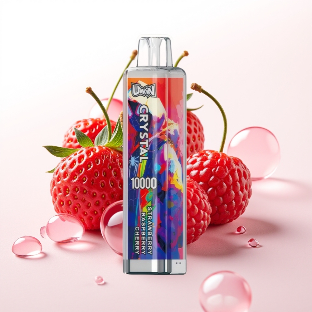 UWIN Crystal 10000 Puffs Recarregável com Luzes RGB Sabor Morango Framboesa Cereja