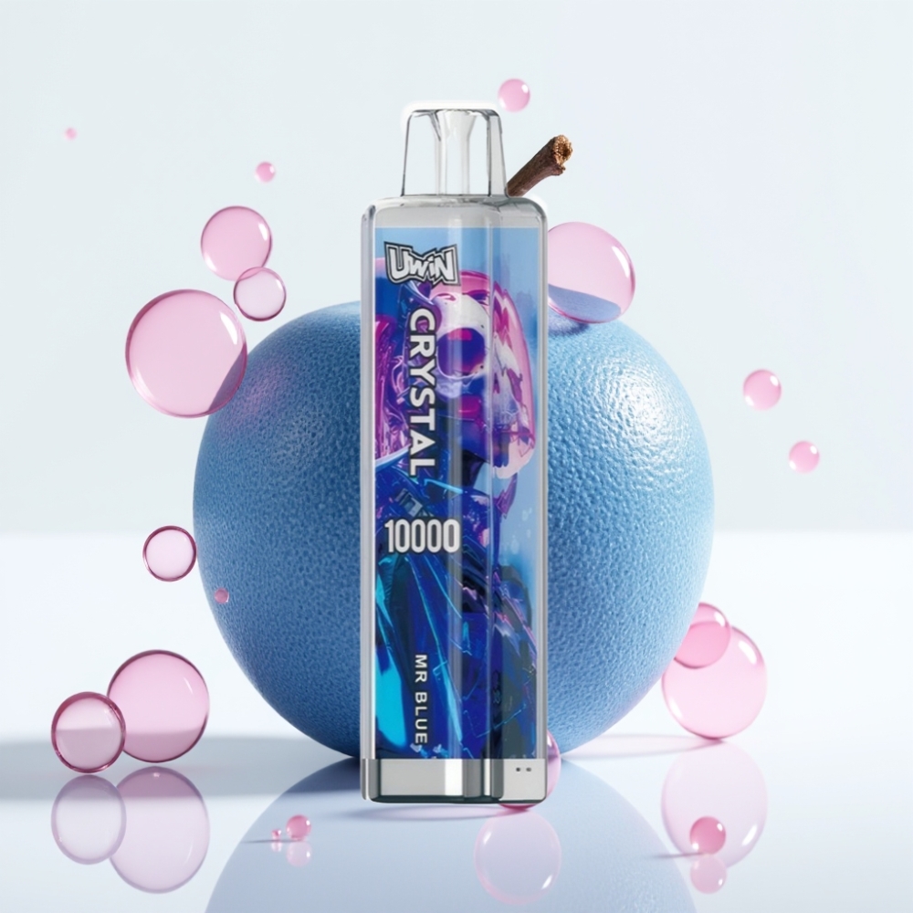 UWIN Crystal 10000 Puffs Vape Recarregável Sabor Azul Mr Blue 0-5% Nicotina 18ml RGB