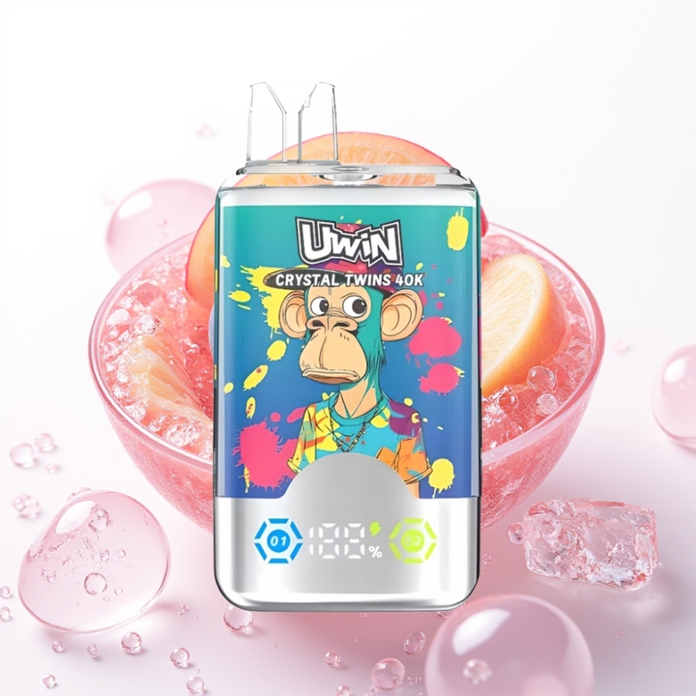 UWIN Crystal Twins 40000 Puffs Duplo Sabor Mirtilo Gelado Pêssego Gelado Verão Recarregável 850mAh 32ml