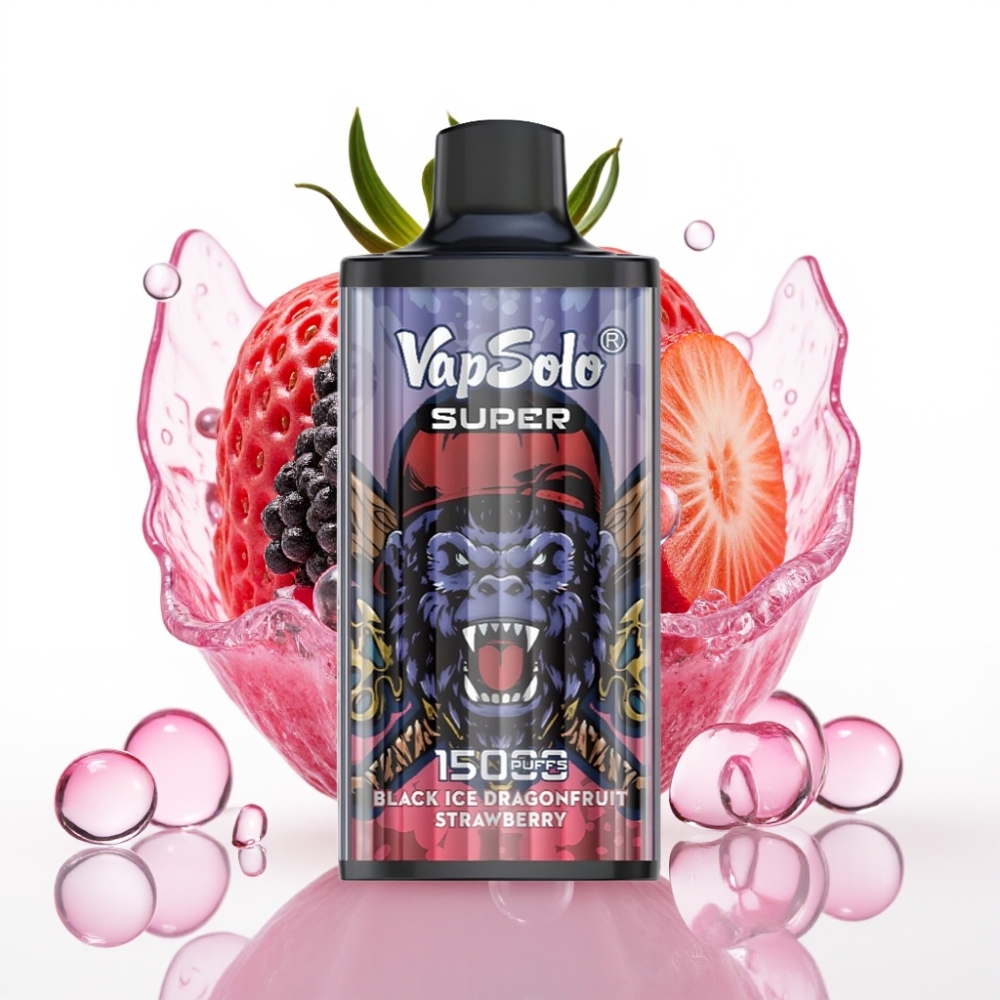 Vapsolo Super 15000 Puffs Vape Descansável Gelo Negro Pitaya Morango – 40ml, 850mAh, Type-C