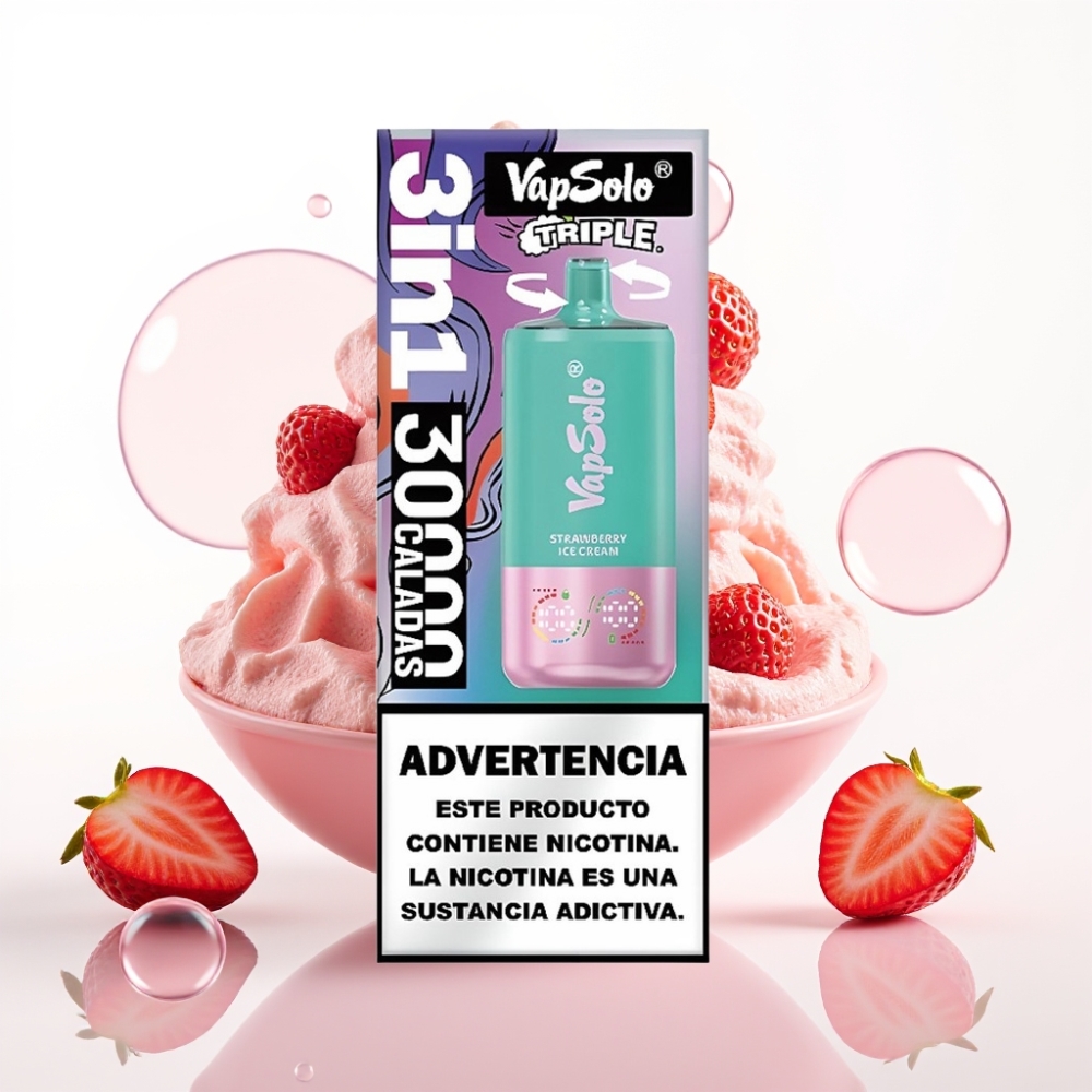 VapSolo Triple 30000 Puffs 40ml 3 Tanques Tipo-C Morango Sorvete