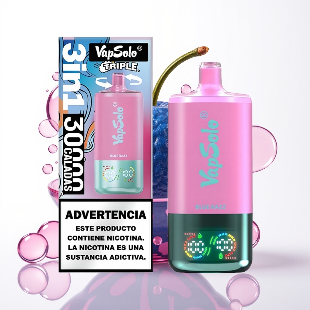 VapSolo Triple 30000 Puffs Disposable Vape 40ml Blue Razz 20mg/50mg Type-C