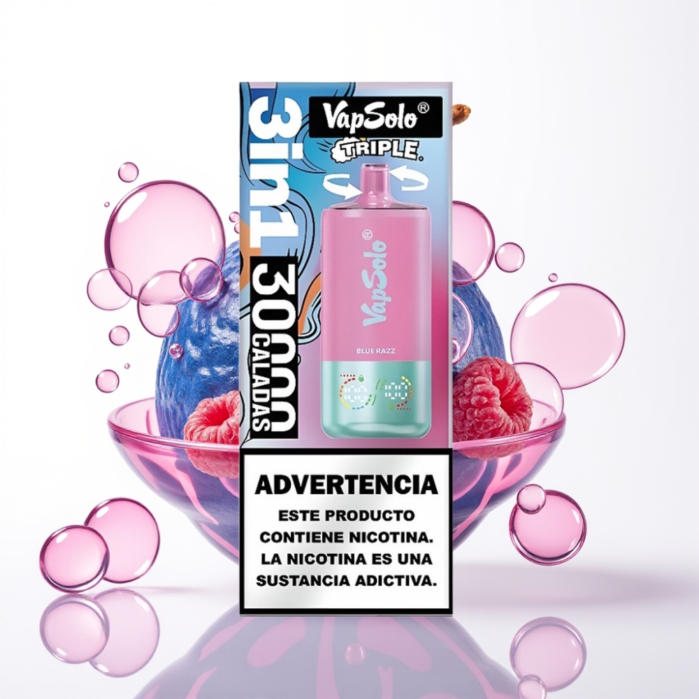 VapSolo Triple 30000 Puffs Disposable Vape 40ml Blue Razz 20mg/50mg Type-C