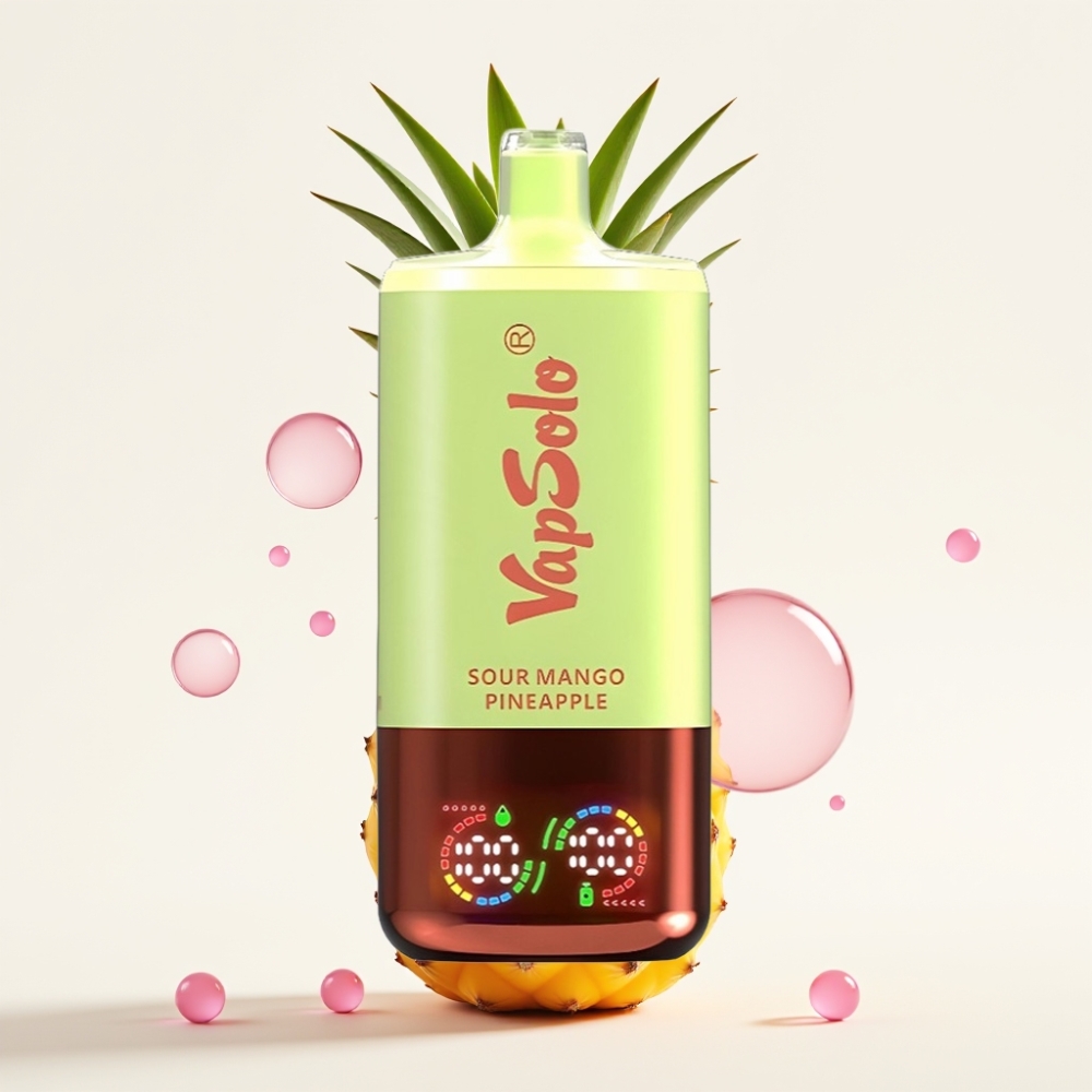 VapSolo Triple 30000 Puffs Disposable Vape Manga Azedo e Abacaxi, 40ml, 20/50mg/ml, 3 tanques, Type-C
