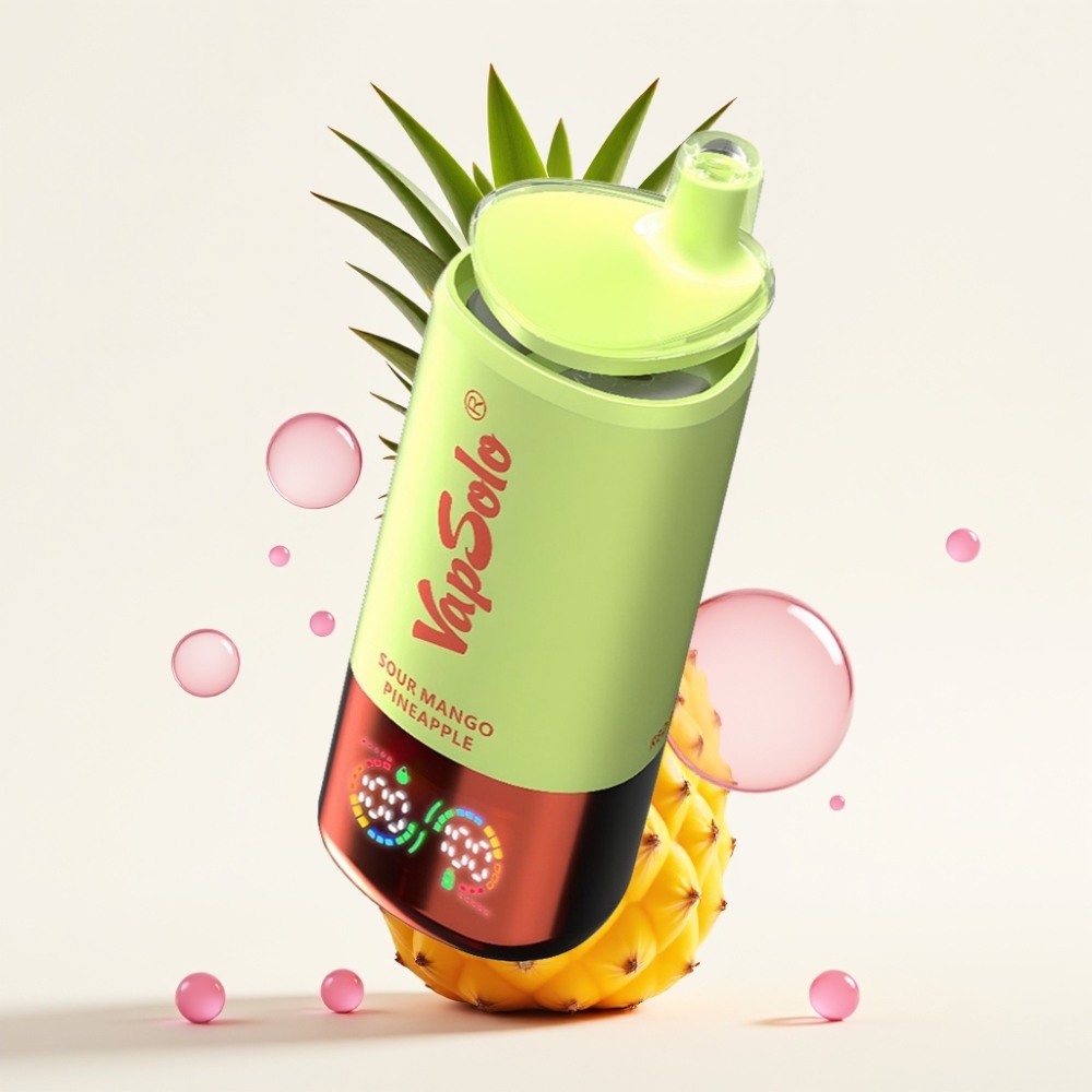 VapSolo Triple 30000 Puffs Disposable Vape Manga Azedo e Abacaxi, 40ml, 20/50mg/ml, 3 tanques, Type-C
