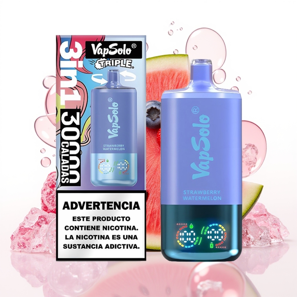 VapSolo Triple 30000 Puffs Disposable Vape Morango Melancia & Mirtilo Gelo 40ml 50mg