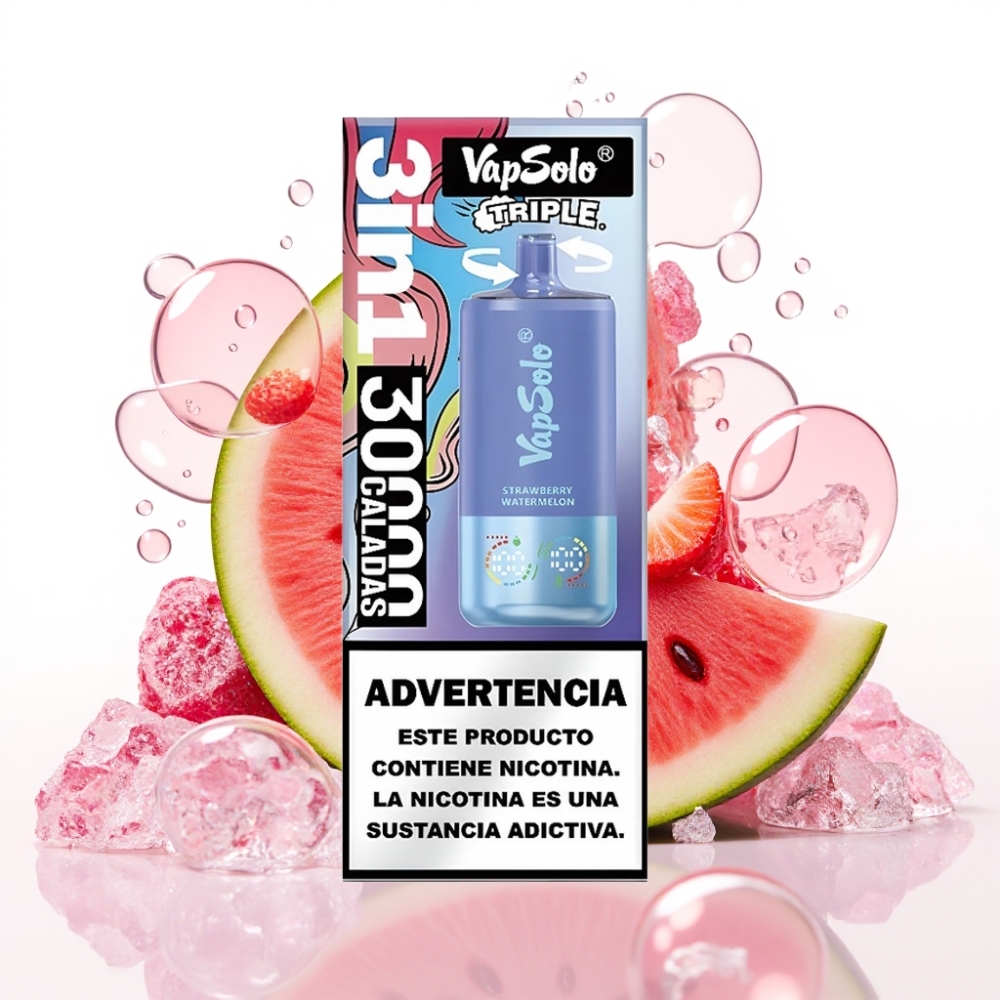 VapSolo Triple 30000 Puffs Disposable Vape Morango Melancia & Mirtilo Gelo 40ml 50mg