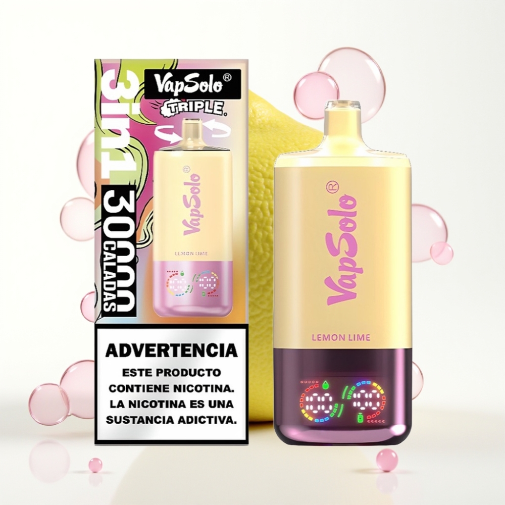 VapSolo Triple 30000 Puffs Vape Descansável Limão Lima 40ml 20/50mg Tipo-C