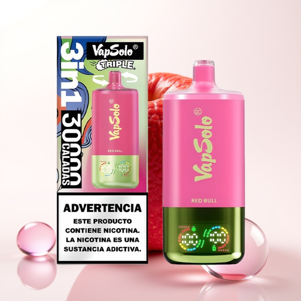 VapSolo Triple 30000 Puffs Vape Red Bull com 40ml, 3 tanques e Type-C