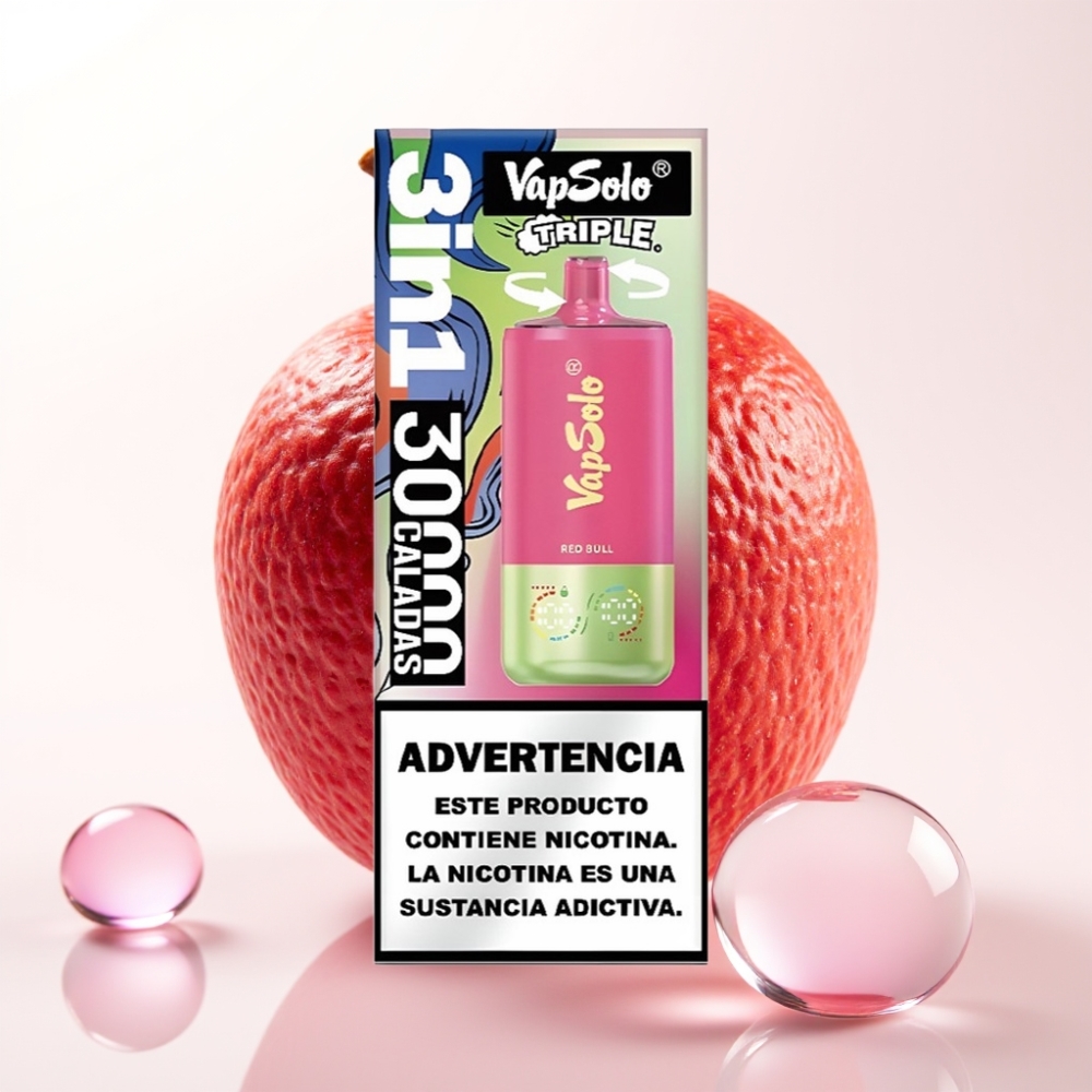 VapSolo Triple 30000 Puffs Vape Red Bull com 40ml, 3 tanques e Type-C