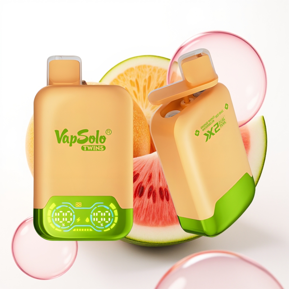 Vapsolo Twins 20000 Puffs Recarregável com Sabor Laranja Manga Melancia & Red Bull e 40ml