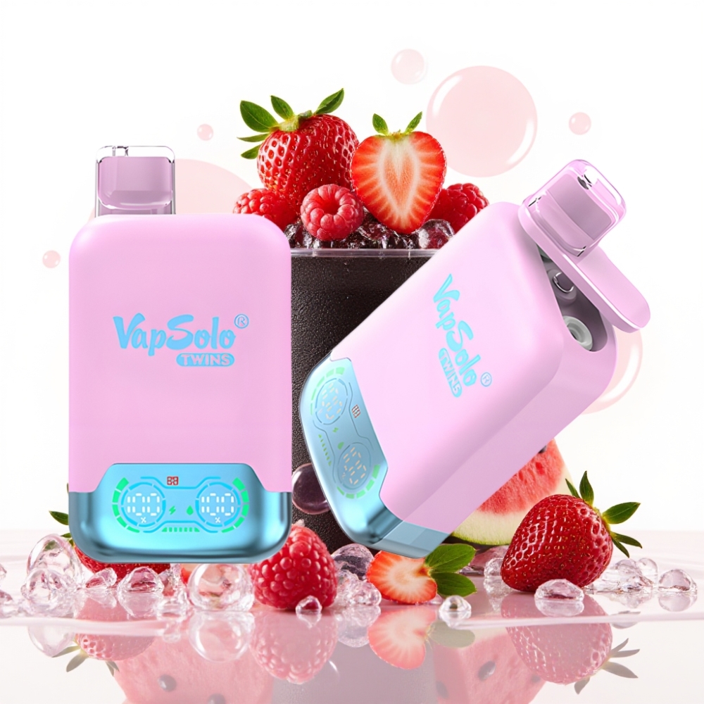 Vapsolo Twins 20000 Puffs Vape Descarga Única Pitaya Morango & Framboesa Melancia Gelo Negro 40ml Tipo-C