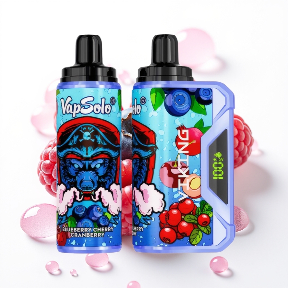 VapSolo VIKING 12000 Puffs 22ml 20/50mg Tipo-C Mirtilo Cereja Cranberry