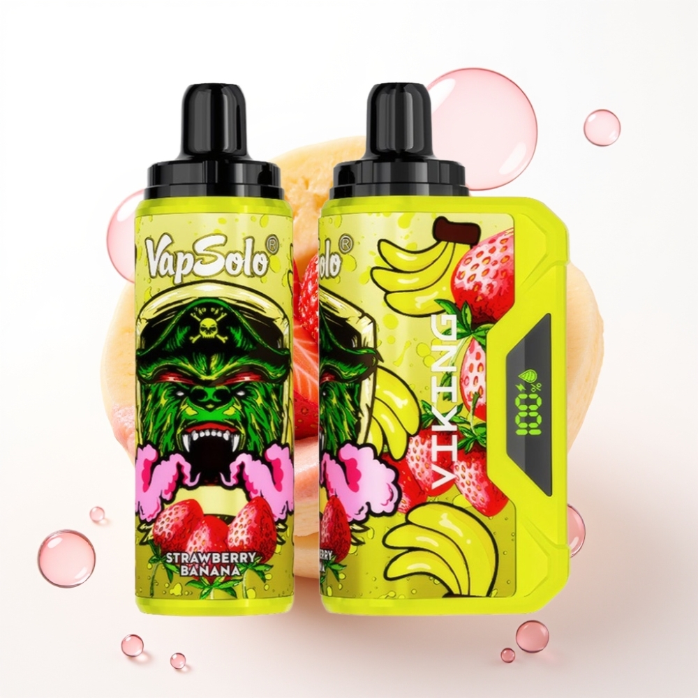 VapSolo VIKING 12000 Puffs 22ml Morango Banana Display LED Tipo-C 20/50 mg/ml