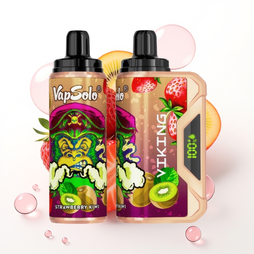 VapSolo VIKING 12000 Puffs 22ml Morango Kiwi Display LED Tipo-C