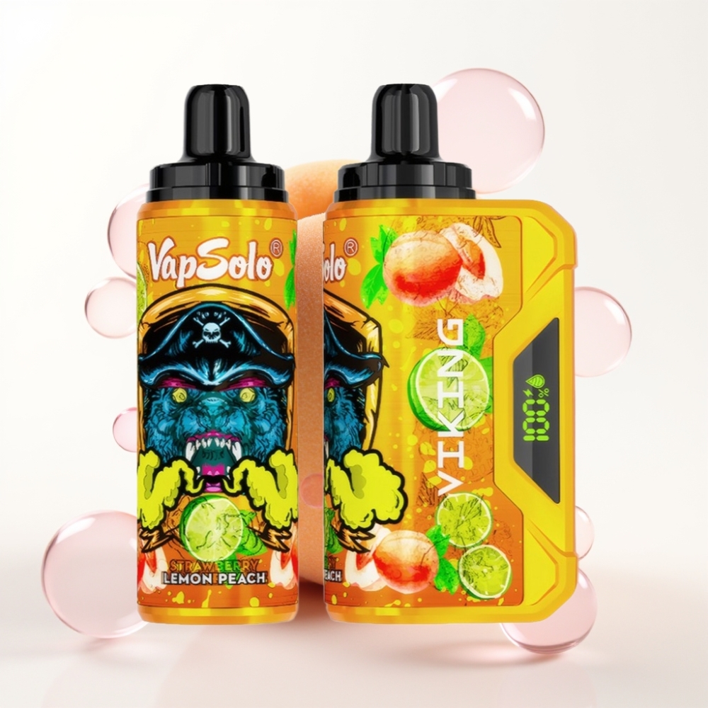VapSolo VIKING 12000 Puffs Descartável 22ml Limão Pêssego Tipo-C LED 20/50 mg/ml