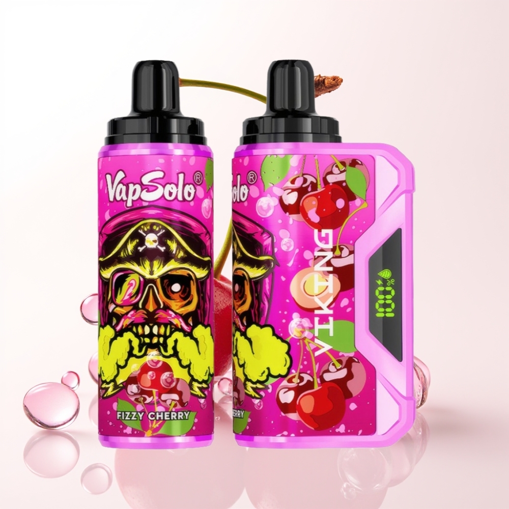 VapSolo VIKING 12000 Puffs Disposable Vape Cereja Fizzy 22ml 20/50mg Tipo-C LED