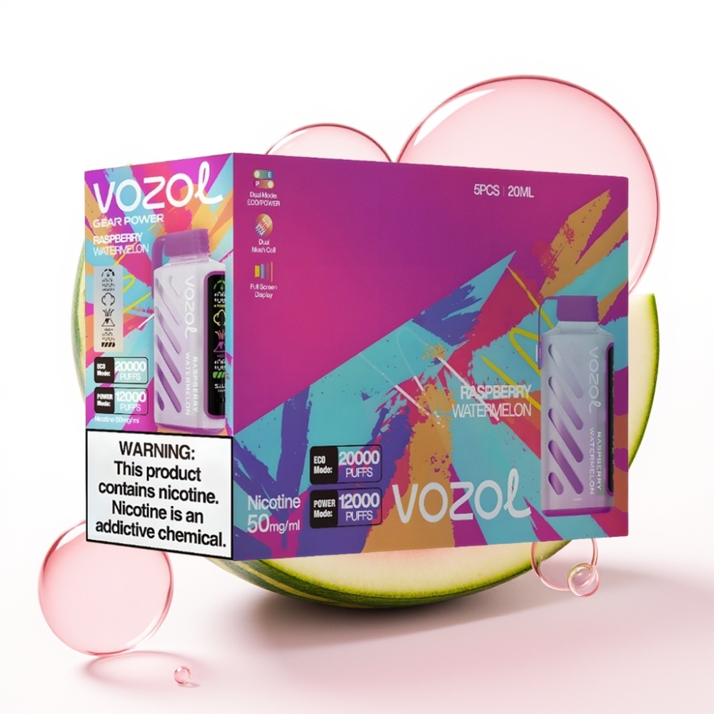 VOZOL Gear Power 20000 Puffs Dispositivo Vaporizador Descarte Framboesa Melancia Tela Cheia 20mL 5%