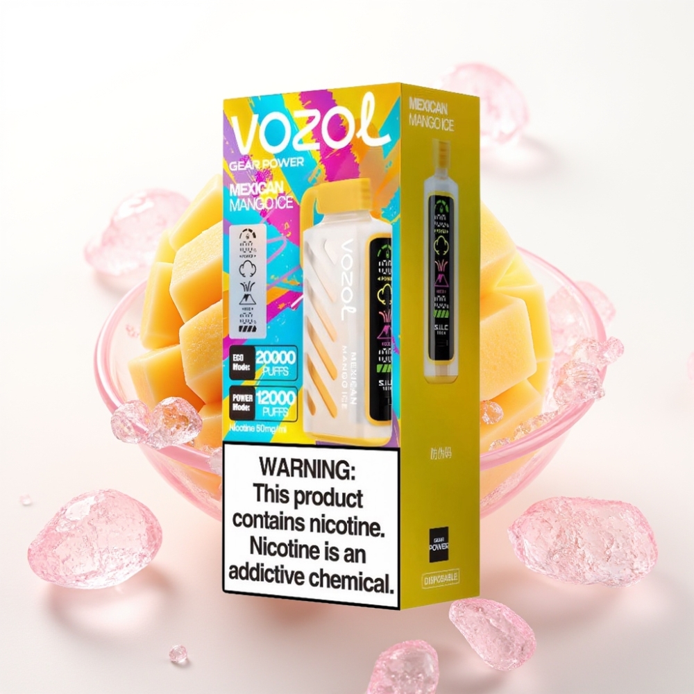 VOZOL Gear Power 20000 Puffs Manga Mexicana Gelo com S.i.L.C. Tech, Dual Mesh Coil, Tela Inteira, 20mL, 5%(50mg)