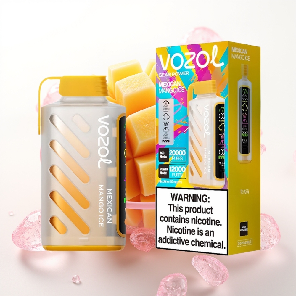 VOZOL Gear Power 20000 Puffs Manga Mexicana Gelo com S.i.L.C. Tech, Dual Mesh Coil, Tela Inteira, 20mL, 5%(50mg)