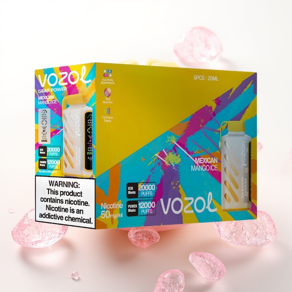VOZOL Gear Power 20000 Puffs Manga Mexicana Gelo com S.i.L.C. Tech, Dual Mesh Coil, Tela Inteira, 20mL, 5%(50mg)