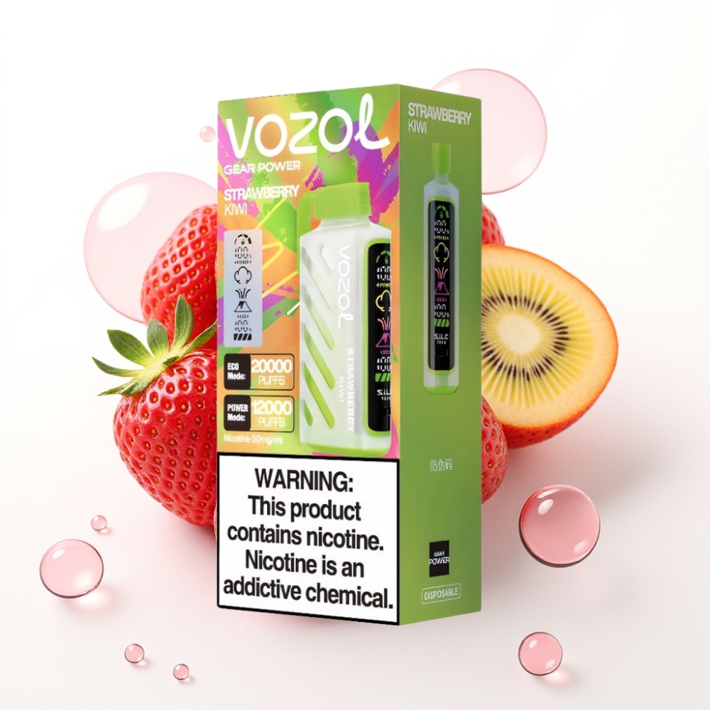 VOZOL Gear Power 20000 Puffs Morango Kiwi Tela Inteira Dual Mesh Coil 20mL 50mg
