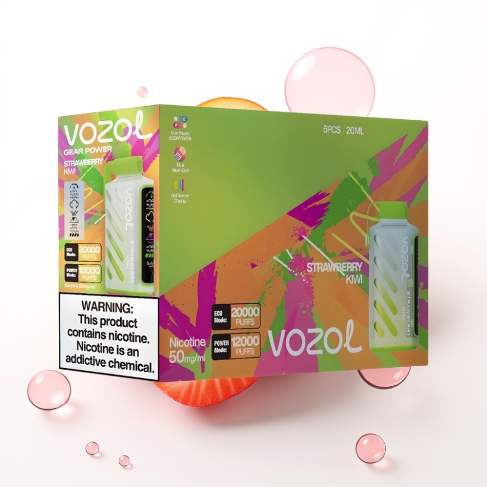 VOZOL Gear Power 20000 Puffs Morango Kiwi Tela Inteira Dual Mesh Coil 20mL 50mg