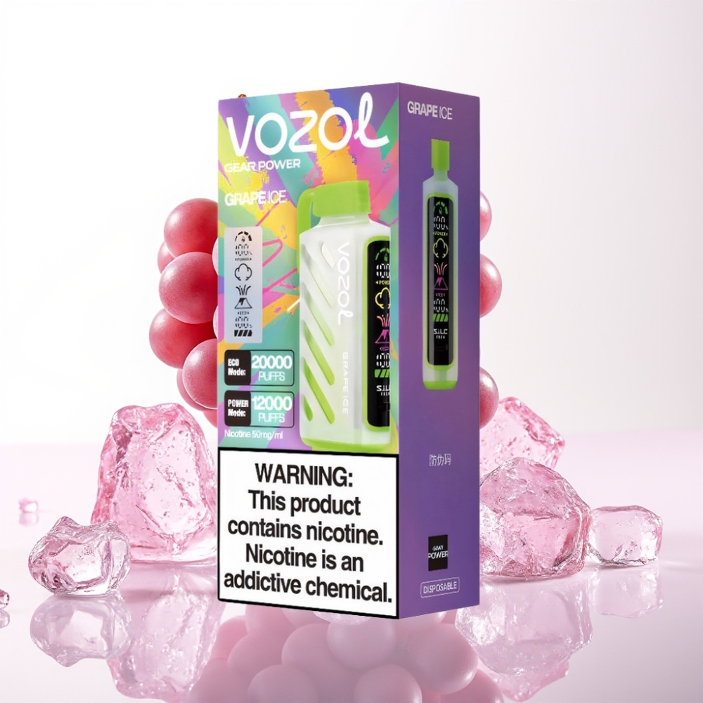 VOZOL Gear Power 20000 Puffs S.i.L.C. Tech Dual Mesh Coil Display Tela Cheia 20mL 5% Gelado Uva