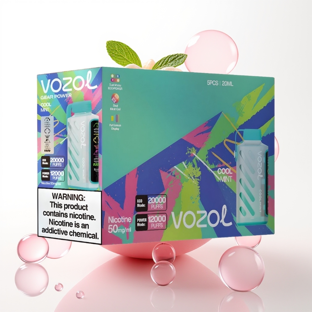 VOZOL Gear Power 20000 Puffs Vape Menta Fresca com Tela Inteira e Dual Mesh Coil 20mL 5%