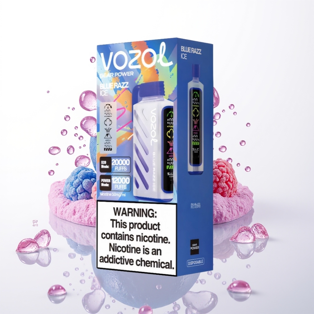 VOZOL Gear Power 20000 Puffs Vape Mirtilo Framboesa Gelo com Tela Inteira, Dual Mesh Coil, 20mL, 5% Nic