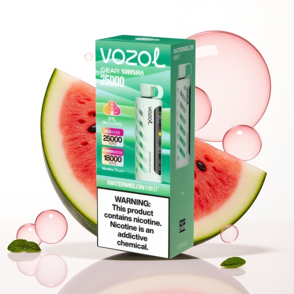 VOZOL Gear Shisha 25000 Puffs Sabor Melancia Hortelã Dual Mesh 1000mAh 5mg/ml