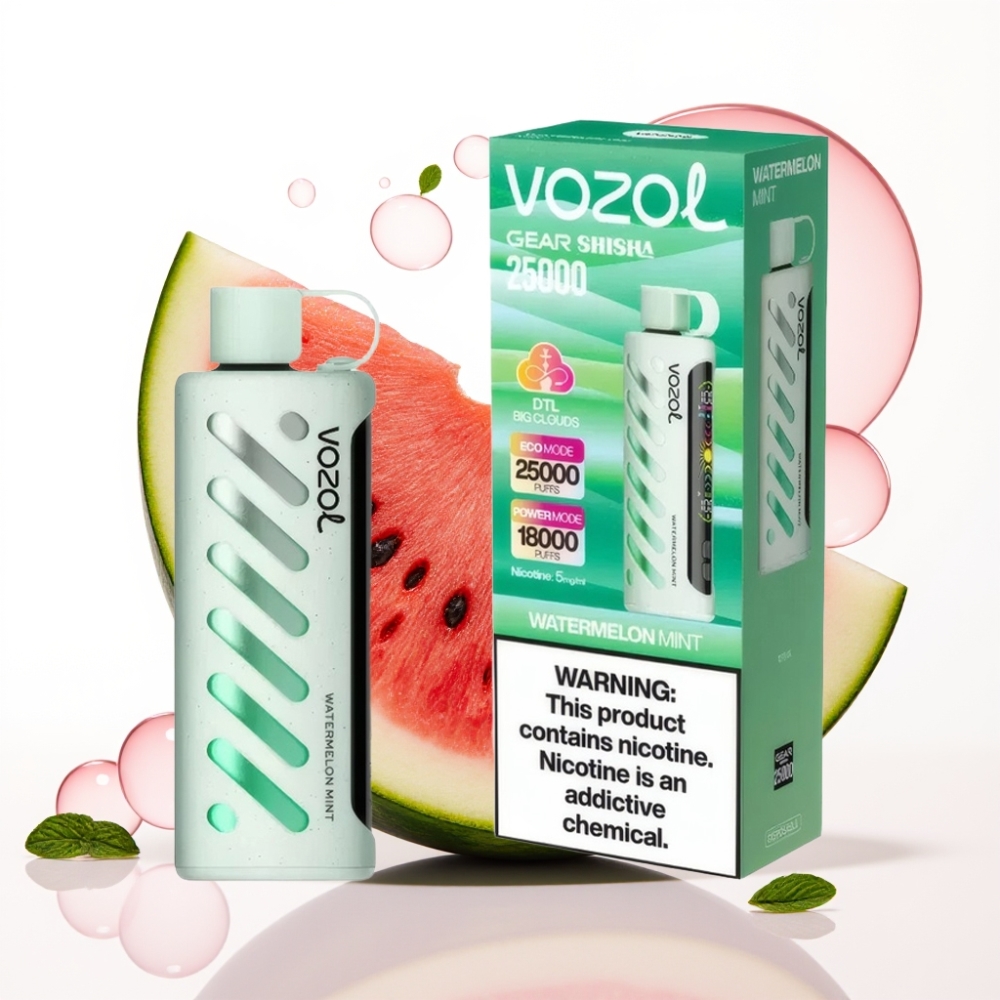 VOZOL Gear Shisha 25000 Puffs Sabor Melancia Hortelã Dual Mesh 1000mAh 5mg/ml