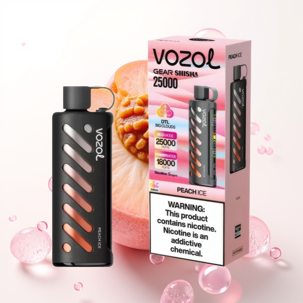 VOZOL Gear Shisha 25000 Puffs Sabor Pêssego Gelado com S.i.L.C Tech e Dual Mesh