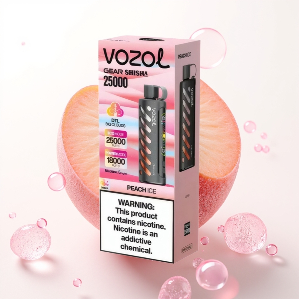 VOZOL Gear Shisha 25000 Puffs Sabor Pêssego Gelado com S.i.L.C Tech e Dual Mesh
